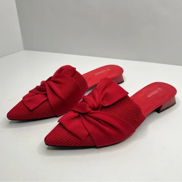 Vivaia Yaffa Ruby Red Pointed Toe Knot Mule Sandals Size EU 40, US 9 - Picture 3 of 15